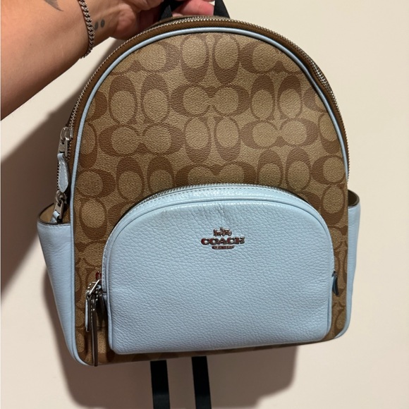 Coach Handbags - Coach Signature Brown and Light Blue Backpack